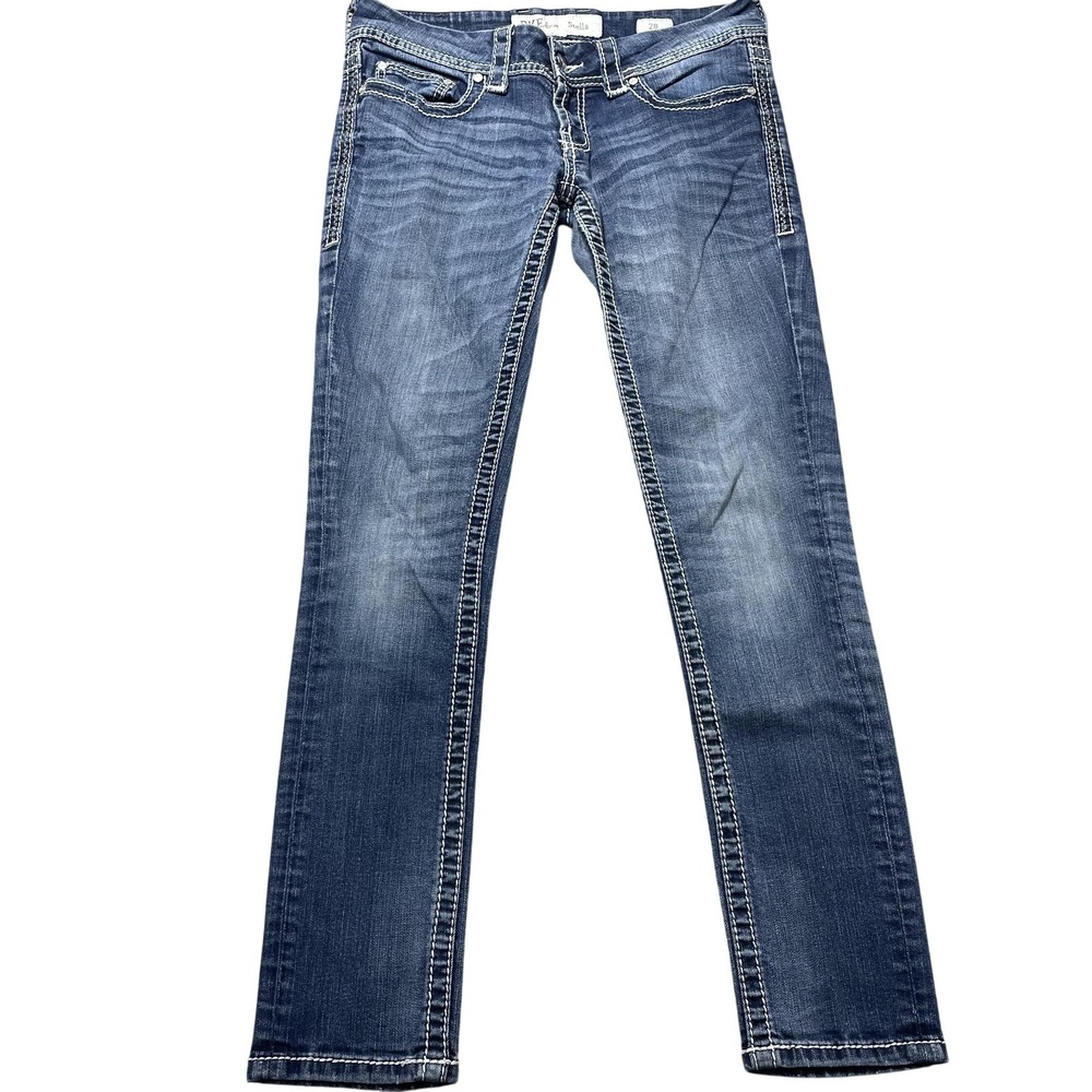 BKE Stella Ankle Skinny Jeans Womens 28 Blue Med Wash Embroidered BKH4115 30x29